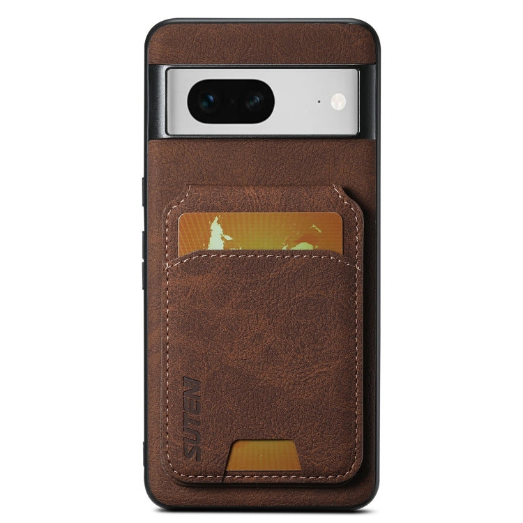 For Google Pixel 7 Suteni H02 Litchi Leather Card Wallet Stand Back Phone Case(Brown)