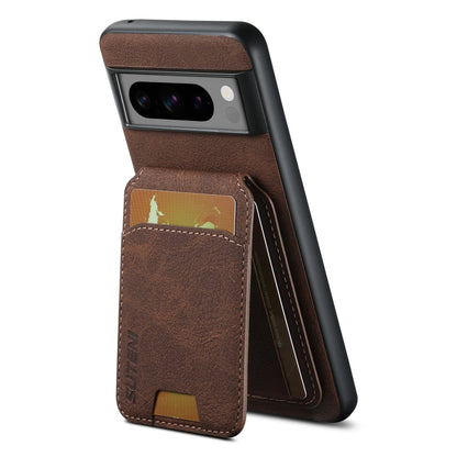 For Google Pixel 7 Suteni H02 Litchi Leather Card Wallet Stand Back Phone Case(Brown)