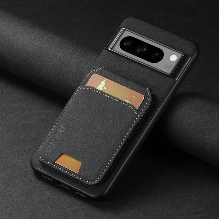 Pour Google Pixel 7 Pro Étui H02 Suteni en cuir litchi avec porte-cartes et béquille (noir)
