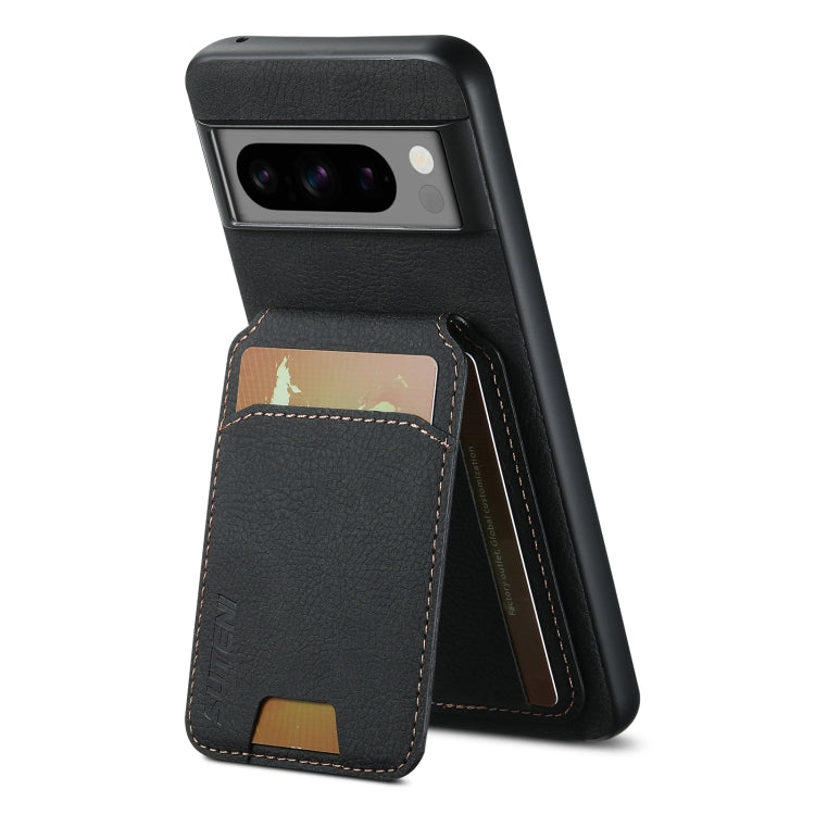 Pour Google Pixel 7 Pro Étui H02 Suteni en cuir litchi avec porte-cartes et béquille (noir)