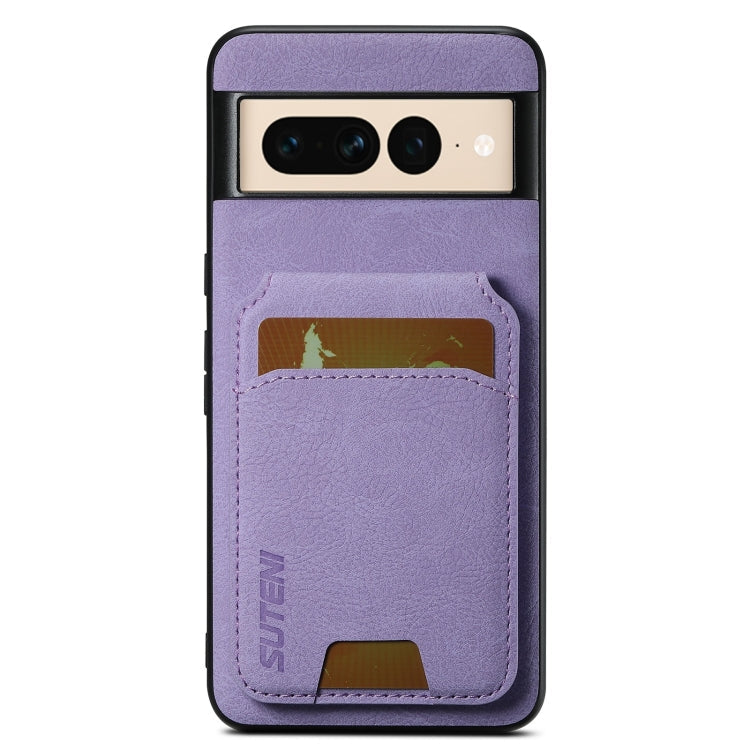 For Google Pixel 7 Pro Suteni H02 Litchi Leather Card Wallet Stand Back Phone Case(Purple)