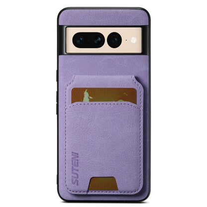 For Google Pixel 7 Pro Suteni H02 Litchi Leather Card Wallet Stand Back Phone Case(Purple)