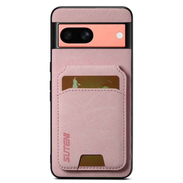 For Google Pixel 7a Suteni H02 Litchi Leather Card Wallet Stand Back Phone Case(Pink)