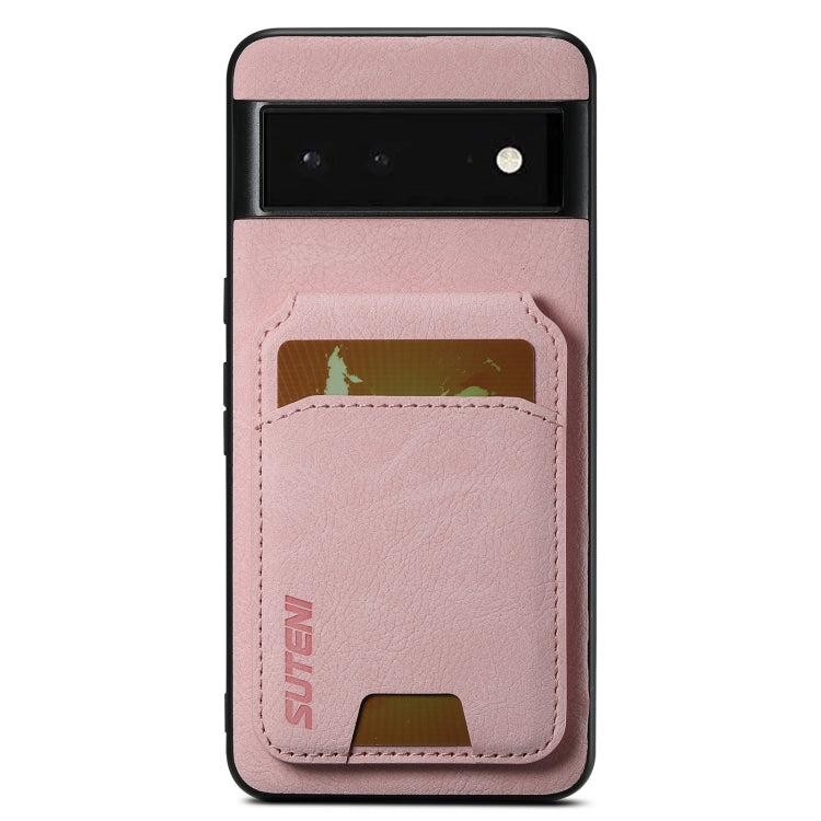 For Google Pixel 6 Suteni H02 Litchi Leather Card Wallet Stand Back Phone Case(Pink)