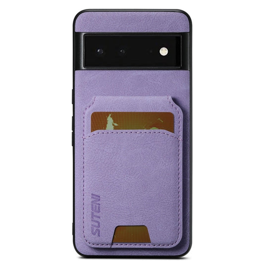 Pour Google Pixel 6 Suteni H02 Étui de téléphone arrière en cuir litchi avec porte-cartes et béquille (violet)