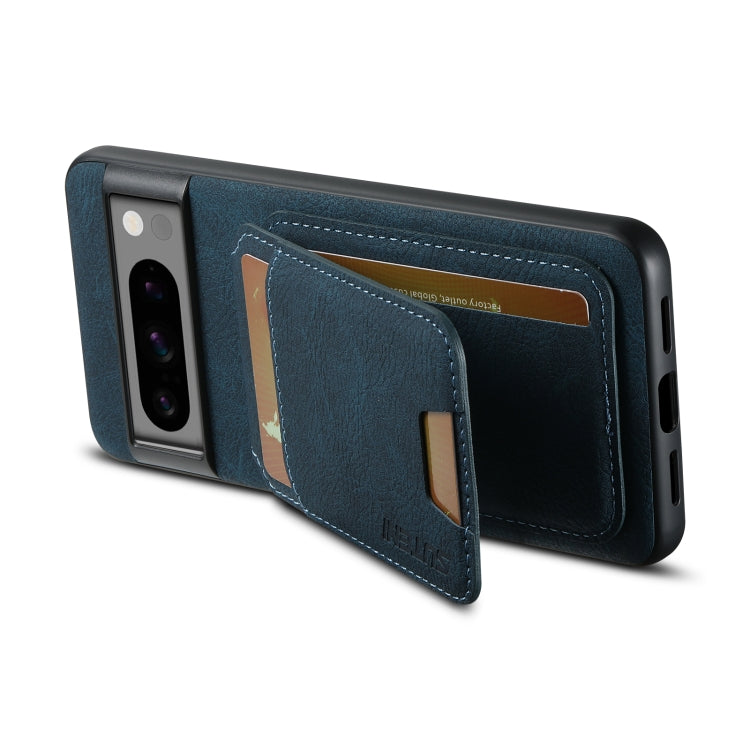 For Google Pixel 6 Pro Suteni H02 Litchi Leather Card Wallet Stand Back Phone Case(Blue)
