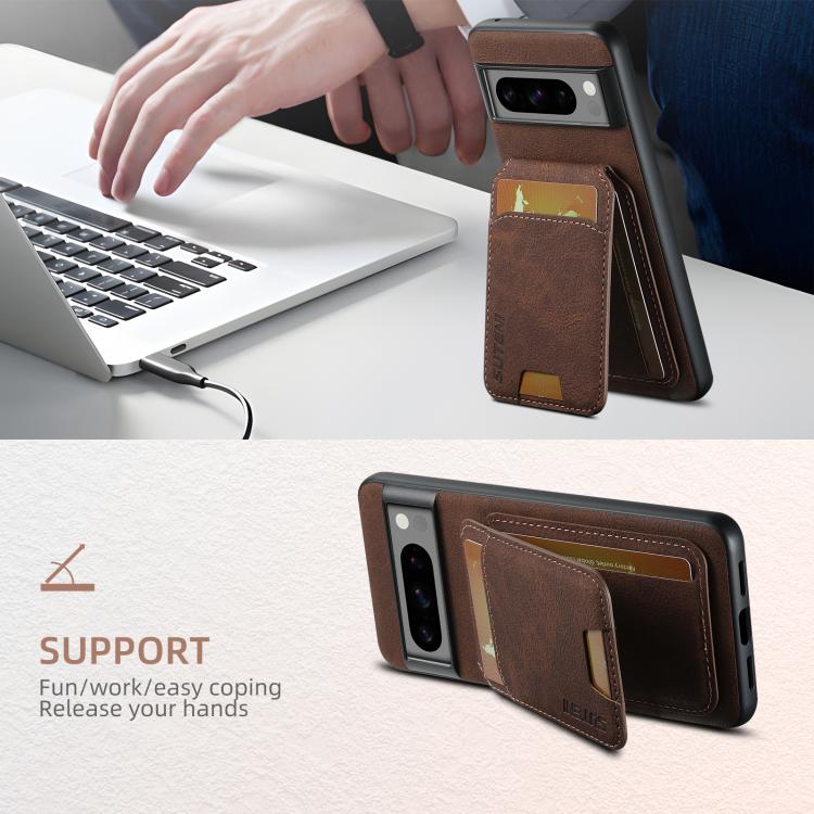 For Google Pixel 9 Suteni H02 Litchi Leather Card Wallet Stand Back Phone Case(Brown)