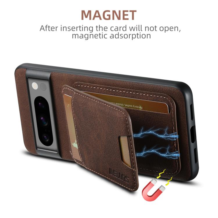 For Google Pixel 9 Suteni H02 Litchi Leather Card Wallet Stand Back Phone Case(Brown)