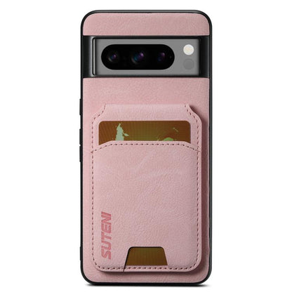 Pour Google Pixel 9 Pro XL Suteni H02 Étui de téléphone arrière en cuir litchi avec porte-cartes (rose)