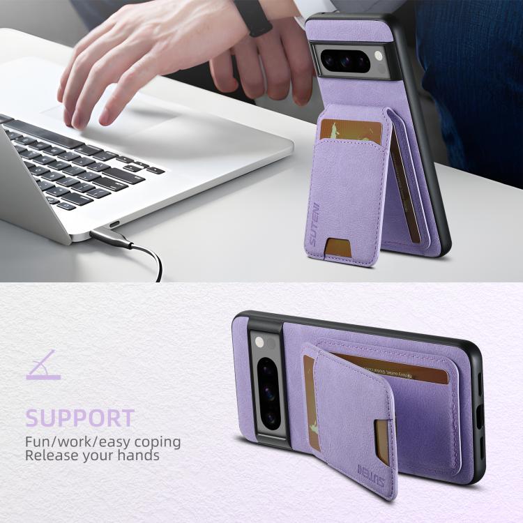 For Google Pixel 9 Pro XL Suteni H02 Litchi Leather Card Wallet Stand Back Phone Case(Purple)