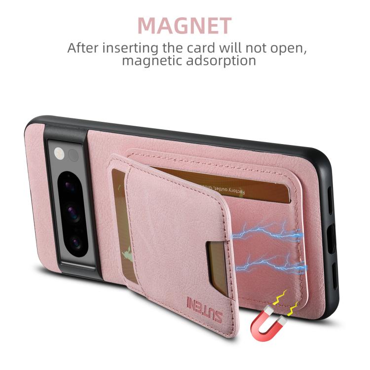 For Google Pixel 10 Pro XL Suteni H02 Litchi Leather Card Wallet Stand Back Phone Case(Pink)