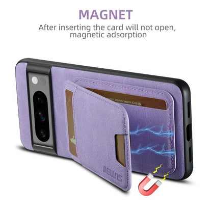 Pour l'étui de téléphone arrière Google Pixel 10 Pro XL Suteni H02 en cuir litchi avec porte-cartes et support (violet)