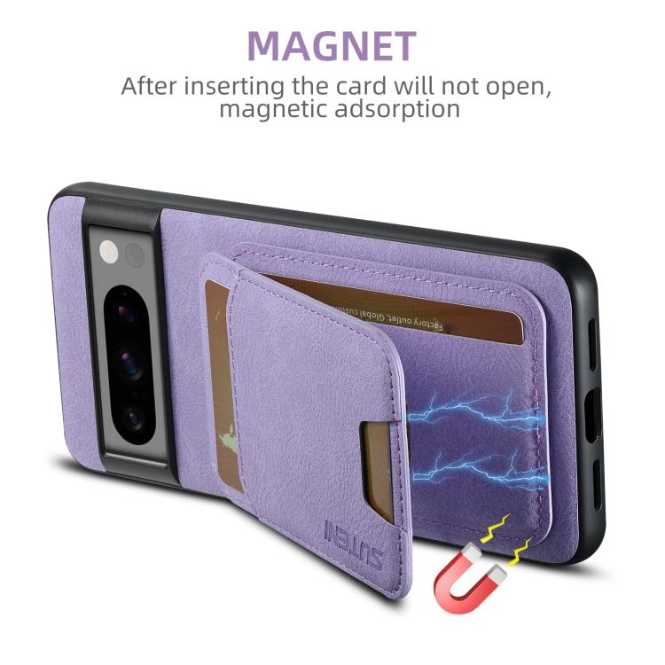 For Google Pixel 10 Suteni H02 Litchi Leather Card Wallet Stand Back Phone Case(Purple)