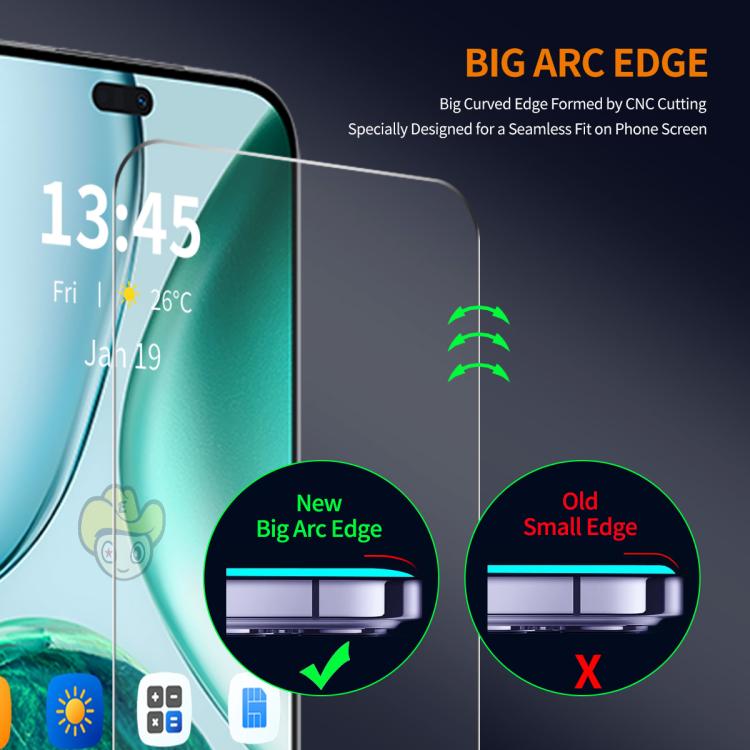 For Honor 400 Lite Global 5pcs ENKAY 9H Big Arc Edge High Aluminum-silicon Tempered Glass Film