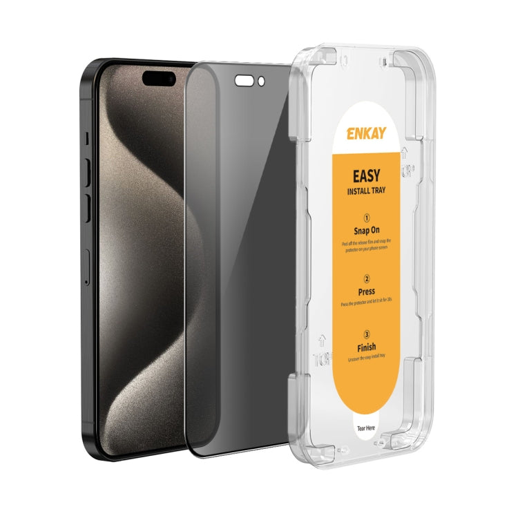 Pour iPhone 15 Pro Max Film de protection d'écran en verre trempé ENKAY anti-espion, installation facile