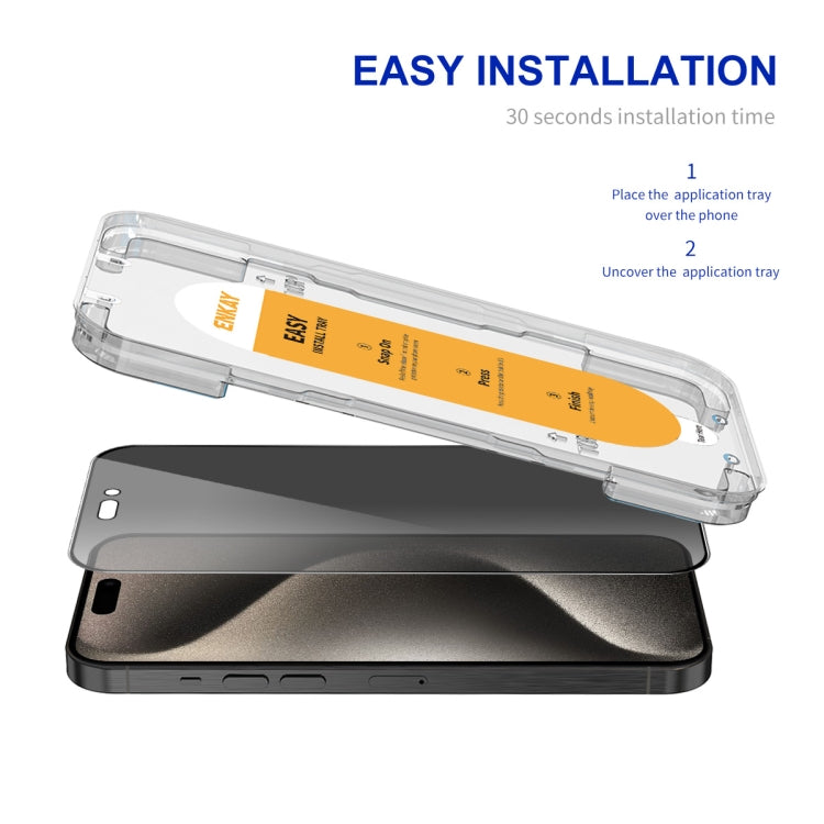 Pour iPhone 15 Pro Max Film de protection d'écran en verre trempé ENKAY anti-espion, installation facile