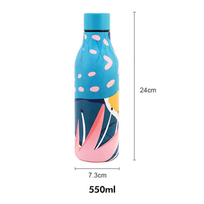 JUNSUNMAY Geometric Patterns Coating 304 Stainless Steel  550ml Water Vacuum Bottle(Red)
