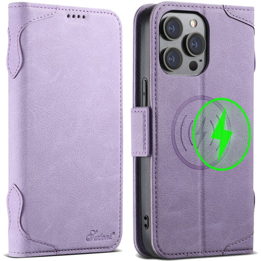 Pour iPhone 12 Pro Max SUTENI J07 Étui de Téléphone en Cuir Multifonctionnel à Rabat Horizontal Magsafe (Violet)