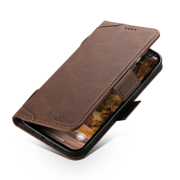 For iPhone 13 SUTENI J07 Multifunctional Horizontal Flip Magsafe Leather Phone Case(Brown)