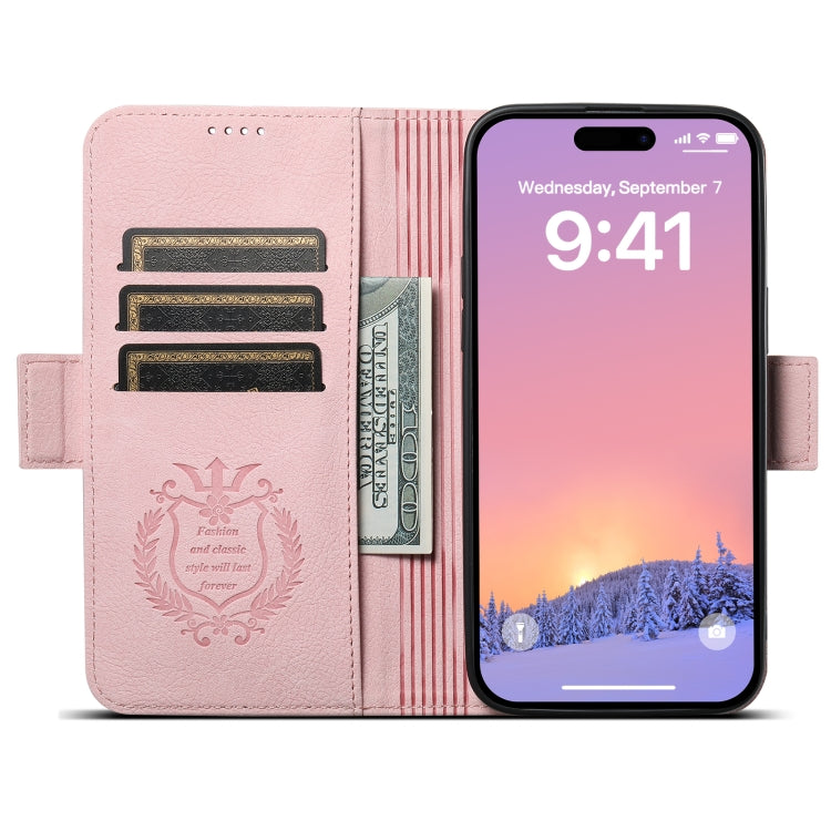 For iPhone 13 SUTENI J07 Multifunctional Horizontal Flip Magsafe Leather Phone Case(Pink)