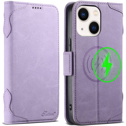 Pour iPhone 13 SUTENI J07 Étui portefeuille multifonctionnel en cuir Magsafe à rabat horizontal (violet)