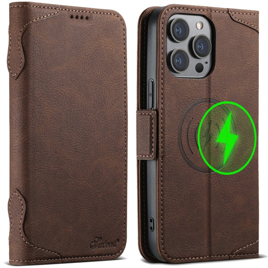 Pour iPhone 13 Pro SUTENI J07 Étui en Cuir Multifonctionnel à Rabat Horizontal Magsafe (Marron)