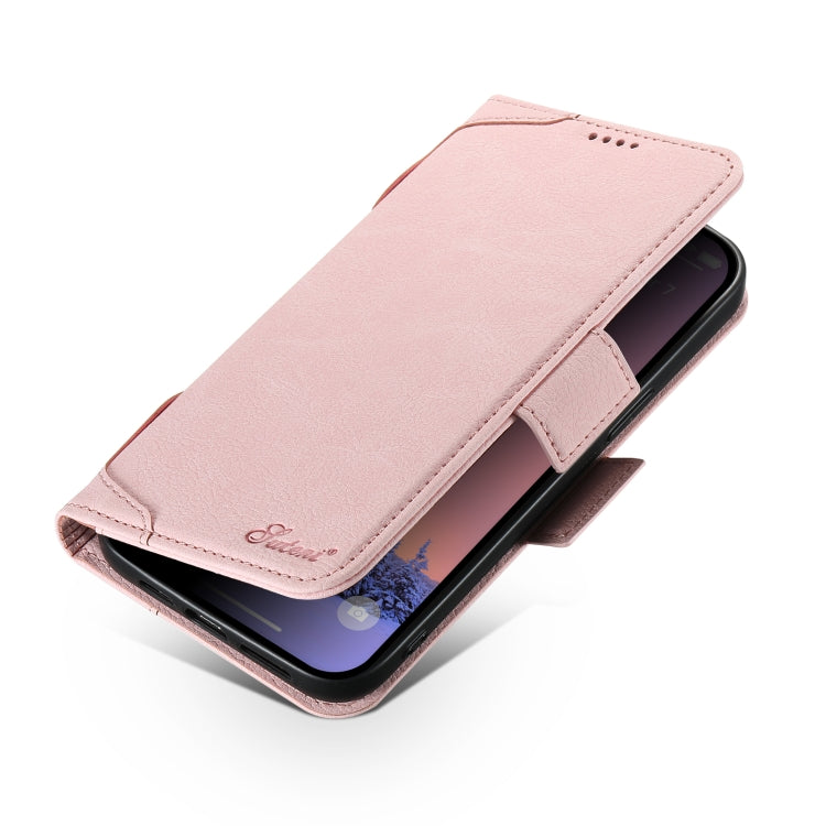 For iPhone 14 Pro SUTENI J07 Multifunctional Horizontal Flip Magsafe Leather Phone Case(Pink)