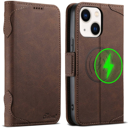 Pour iPhone 14 Plus SUTENI J07 Étui de téléphone en cuir multifonctionnel à rabat horizontal Magsafe (marron)