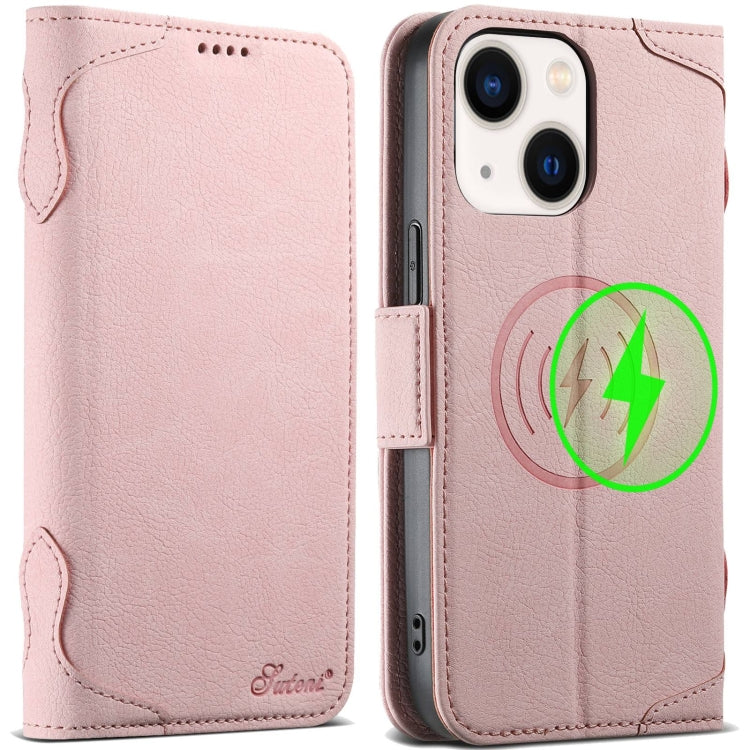 For iPhone 14 Plus SUTENI J07 Multifunctional Horizontal Flip Magsafe Leather Phone Case(Pink)