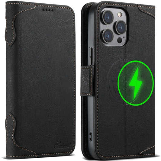 Pour iPhone 14 Pro Max SUTENI J07 Étui en Cuir Multifonctionnel à Rabat Horizontal avec MagSafe (Noir)