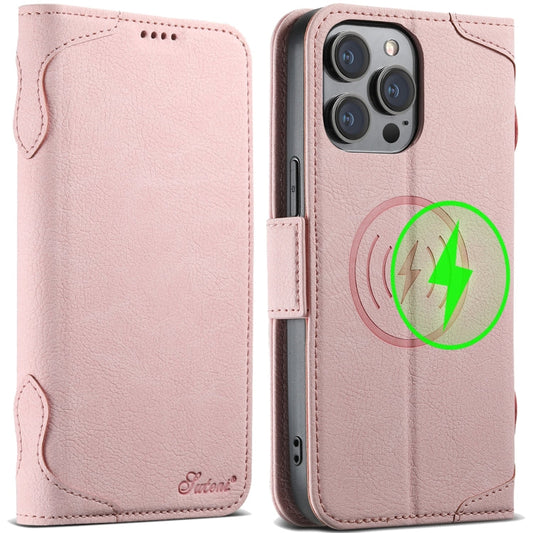 Pour iPhone 14 Pro Max SUTENI J07 Étui portefeuille multifonctionnel en cuir Magsafe à rabat horizontal (rose)