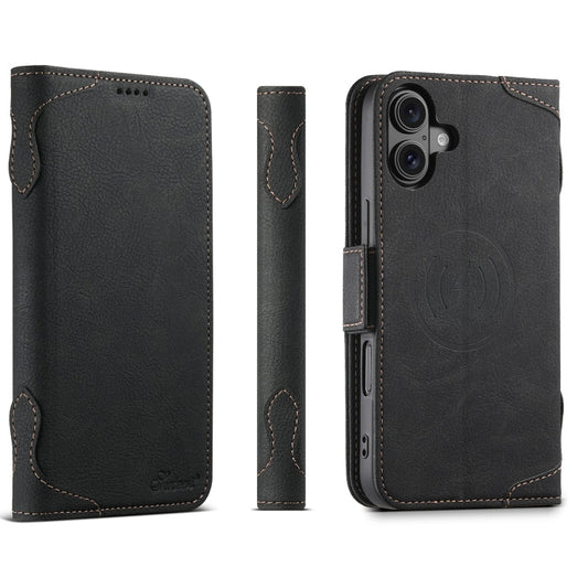 For iPhone 16 SUTENI J07 Multifunctional Horizontal Flip Magsafe Leather Phone Case(Black)
