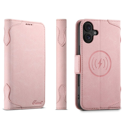 Pour iPhone 16 SUTENI J07 Étui de téléphone en cuir Magsafe multifonctionnel à rabat horizontal (Rose)