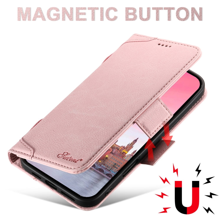 Pour iPhone 16 SUTENI J07 Étui de téléphone en cuir Magsafe multifonctionnel à rabat horizontal (Rose)