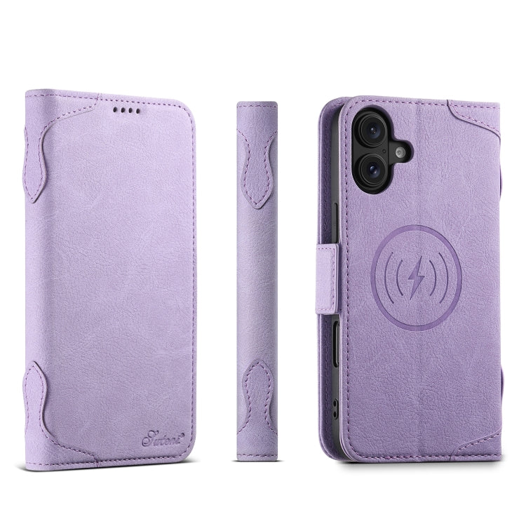 Pour iPhone 16 SUTENI J07 Étui de téléphone en cuir multifonctionnel à rabat horizontal Magsafe (Violet)