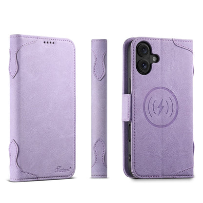 Pour iPhone 16 SUTENI J07 Étui de téléphone en cuir multifonctionnel à rabat horizontal Magsafe (Violet)