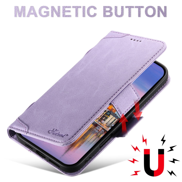 Pour iPhone 16 SUTENI J07 Étui de téléphone en cuir multifonctionnel à rabat horizontal Magsafe (Violet)