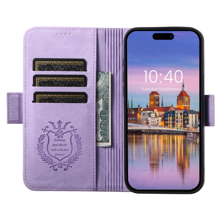 Pour iPhone 16 SUTENI J07 Étui de téléphone en cuir multifonctionnel à rabat horizontal Magsafe (Violet)