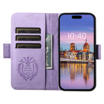 Pour iPhone 16 SUTENI J07 Étui de téléphone en cuir multifonctionnel à rabat horizontal Magsafe (Violet)
