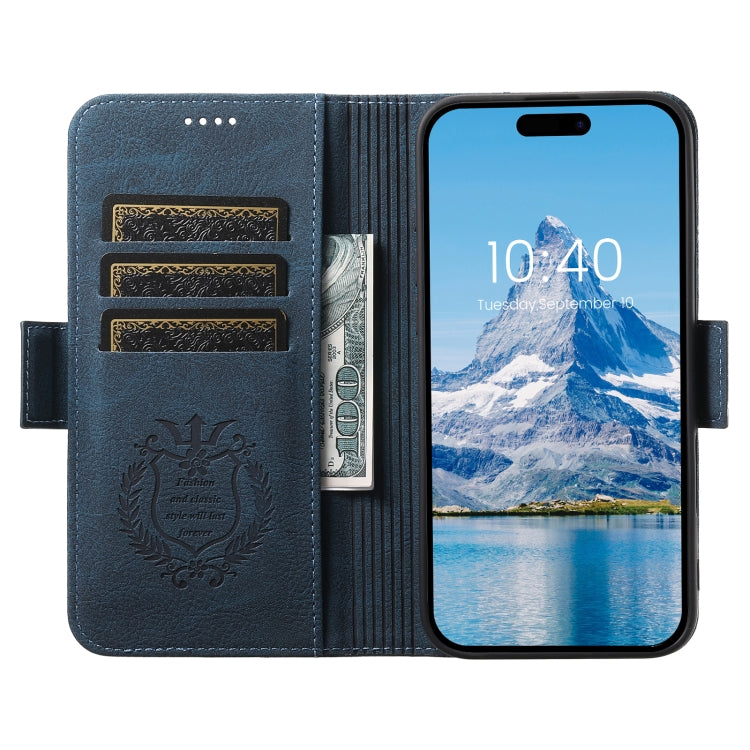 Pour iPhone 16 Pro SUTENI J07 Étui de téléphone en cuir multifonctionnel à rabat horizontal Magsafe (bleu)