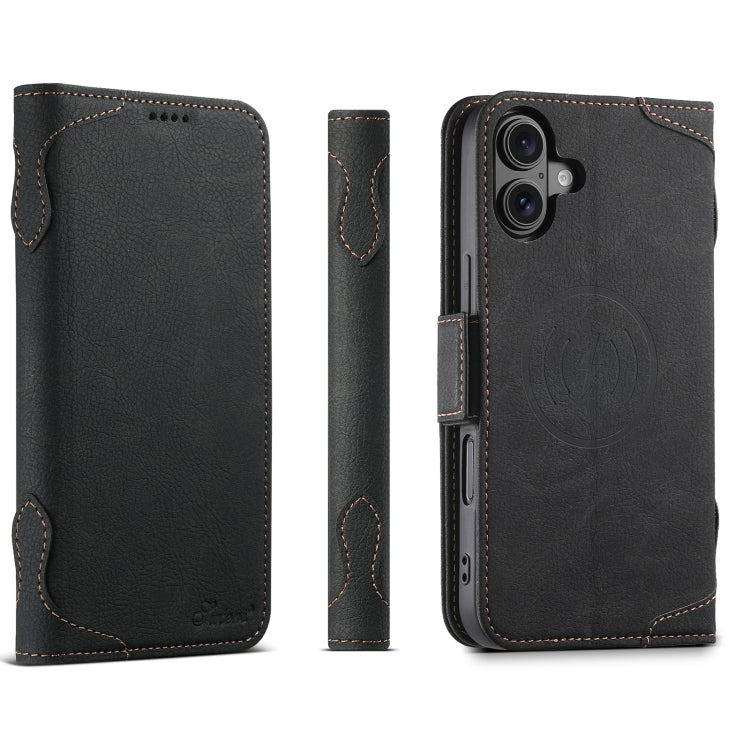 Pour iPhone 16 Plus SUTENI J07 Étui de téléphone en cuir multifonctionnel à rabat horizontal Magsafe (Noir)