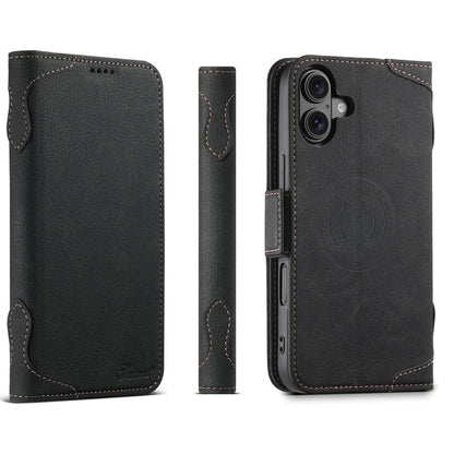 Pour iPhone 16 Plus SUTENI J07 Étui de téléphone en cuir multifonctionnel à rabat horizontal Magsafe (Noir)