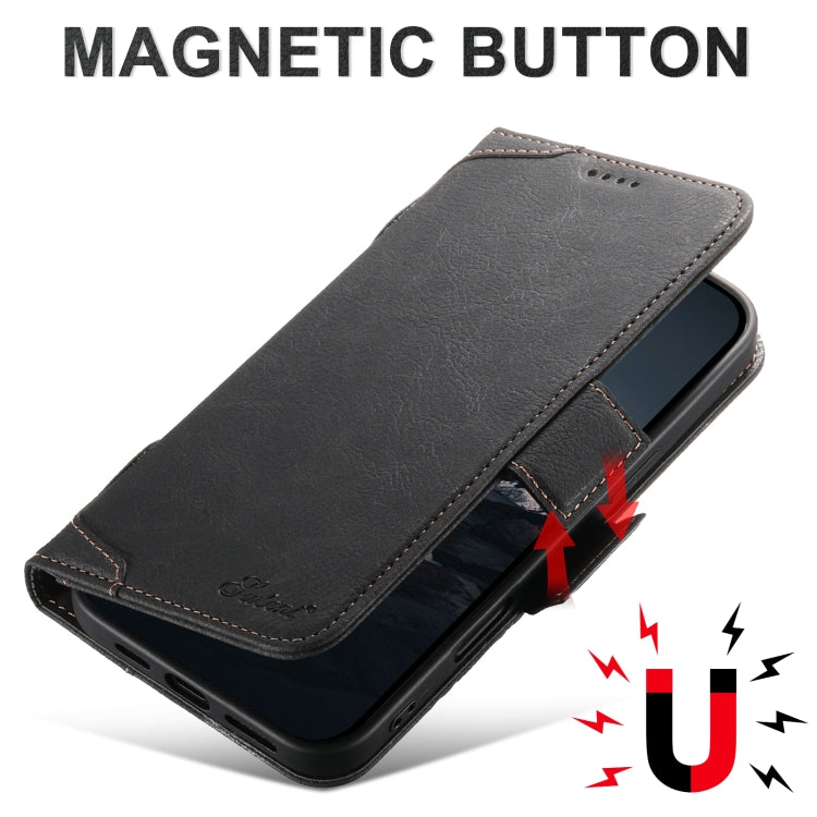 Pour iPhone 16 Plus SUTENI J07 Étui de téléphone en cuir multifonctionnel à rabat horizontal Magsafe (Noir)