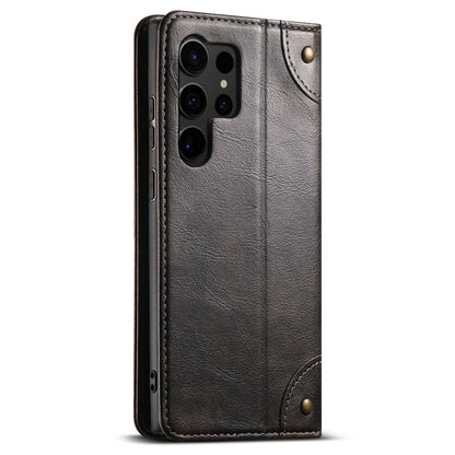 Pour l'étui de téléphone en cuir avec boucle portefeuille texturé veau Suteni Baroque pour Samsung Galaxy S24 Ultra 5G (Noir)