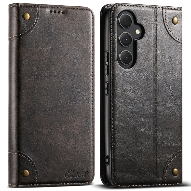 Pour l'étui de téléphone en cuir avec boucle portefeuille texturé veau Suteni Baroque pour Samsung Galaxy S24 Ultra 5G (Noir)