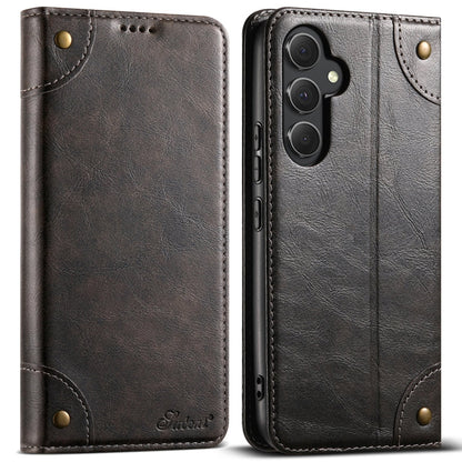 Pour l'étui de téléphone en cuir avec boucle portefeuille texturé veau Suteni Baroque pour Samsung Galaxy S24 Ultra 5G (Noir)