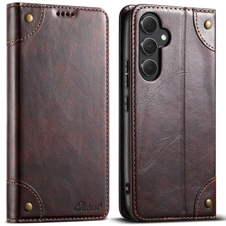 Pour étui de téléphone en cuir avec boucle portefeuille texturé veau Suteni Baroque pour Samsung Galaxy S24 Ultra 5G (marron)