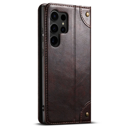 Pour étui de téléphone en cuir avec boucle portefeuille texturé veau Suteni Baroque pour Samsung Galaxy S24 Ultra 5G (marron)