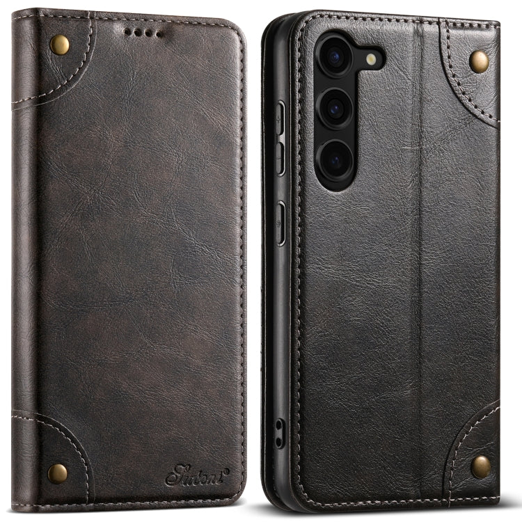 Pour Samsung Galaxy S24+ 5G Étui de téléphone en cuir Suteni Baroque Calf Texture avec boucle et porte-cartes (Noir)