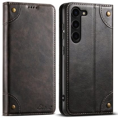 Pour Samsung Galaxy S24+ 5G Étui de téléphone en cuir Suteni Baroque Calf Texture avec boucle et porte-cartes (Noir)